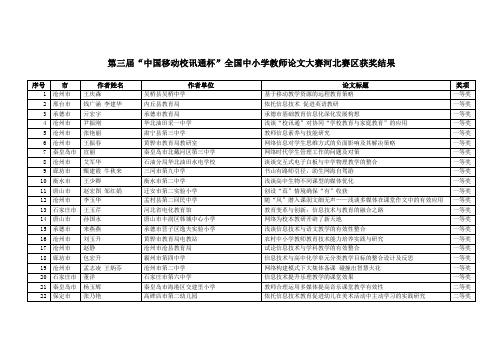 第三届中国移动校讯通杯全国中小学教师论文大赛河北赛