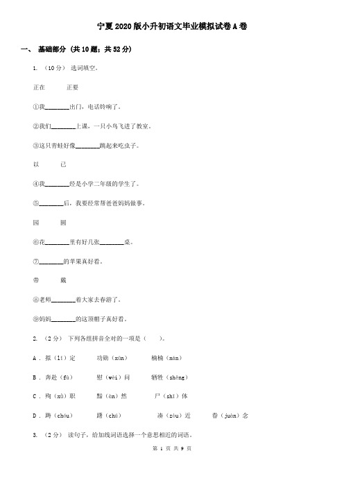 宁夏2020版小升初语文毕业模拟试卷A卷