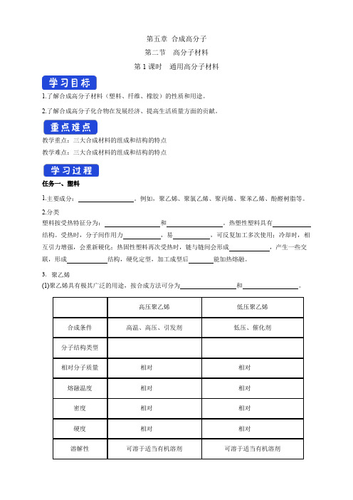 高中化学选择性必修三 第5章第2节 通用高分子材料学案下学期(解析版)