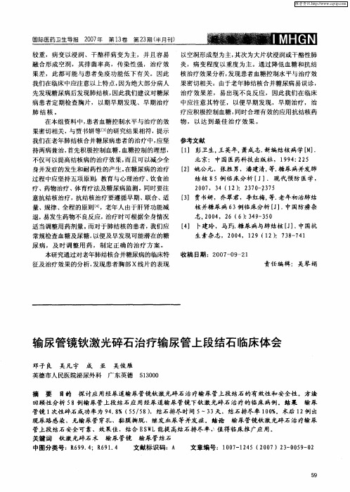 输尿管镜钬激光碎石治疗输尿管上段结石临床体会