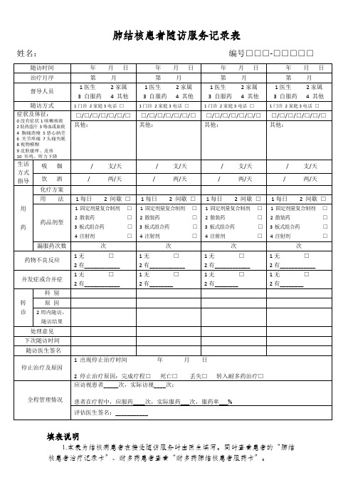 肺结核患者随访服务记录表