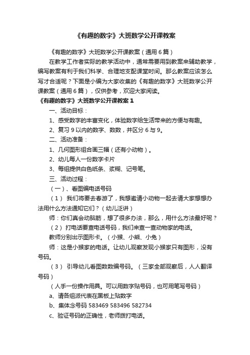 《有趣的数字》大班数学公开课教案（通用6篇）