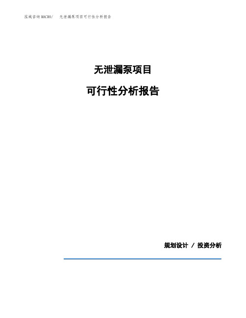 无泄漏泵项目可行性分析报告(模板参考范文)