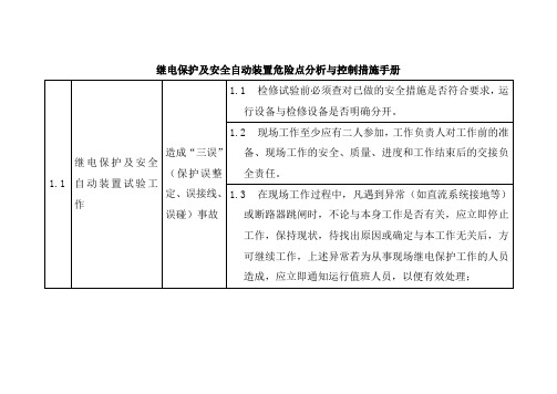 继电保护及安全自动装置危险点分析与控制措施手册