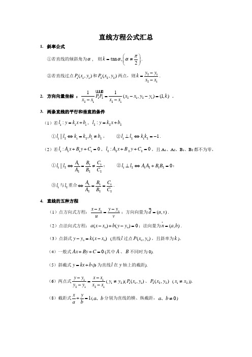 直线方程公式汇总