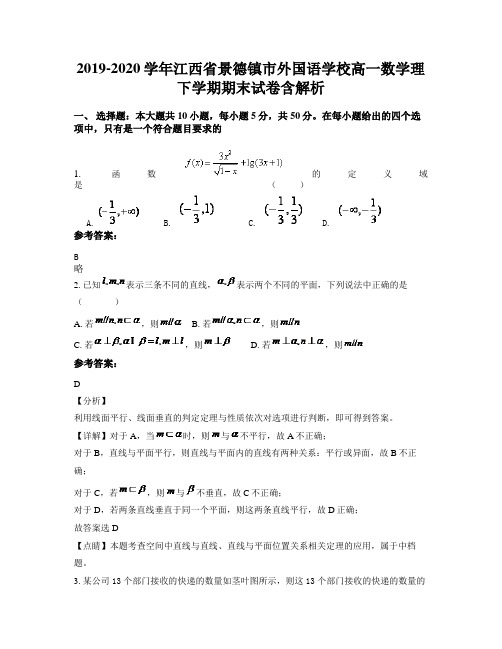 2019-2020学年江西省景德镇市外国语学校高一数学理下学期期末试卷含解析