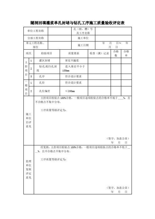 隧洞回填灌浆单孔封堵与钻孔工序施工质量验收评定表 (2)