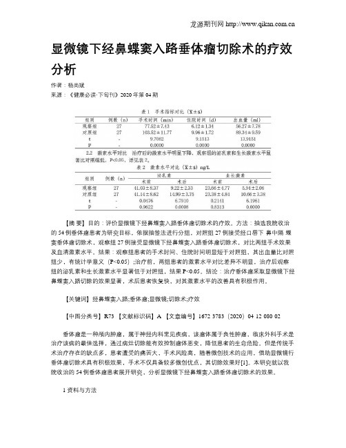 显微镜下经鼻蝶窦入路垂体瘤切除术的疗效分析