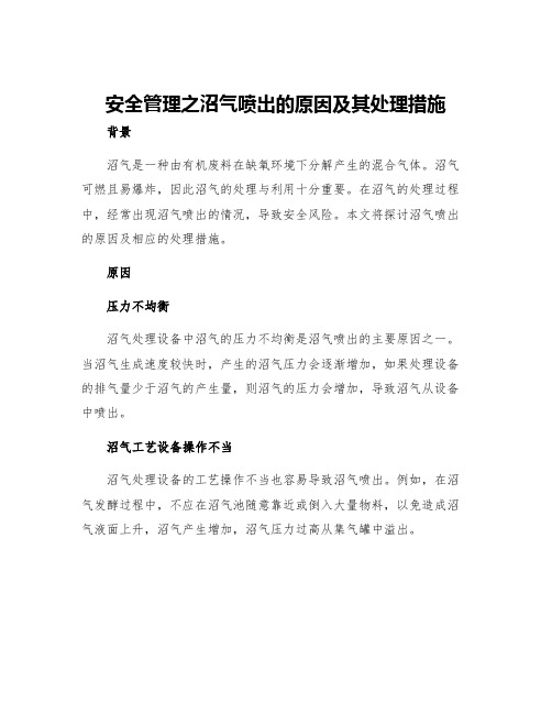 安全管理之沼气喷出的原因及其处理措施