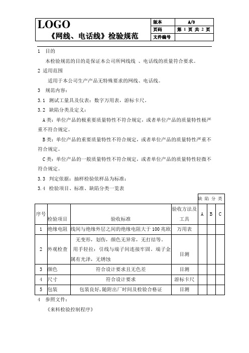 网线、电话线-来料检验规范