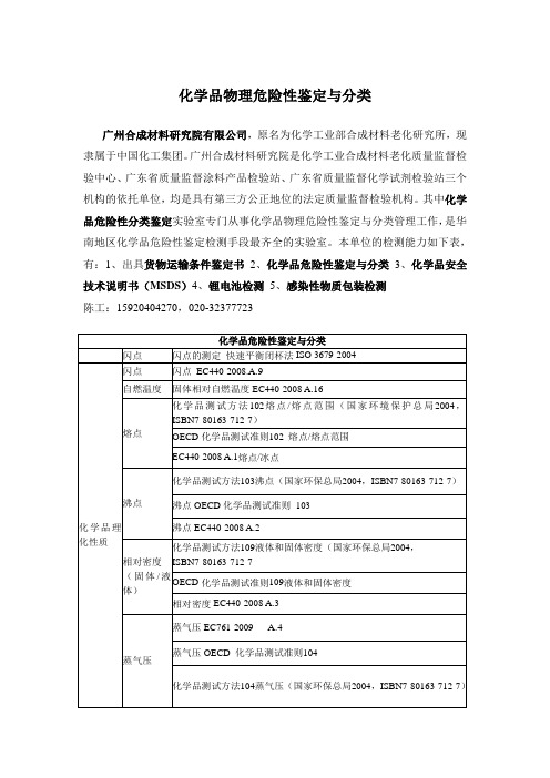 化学品物理危险性鉴定与分类