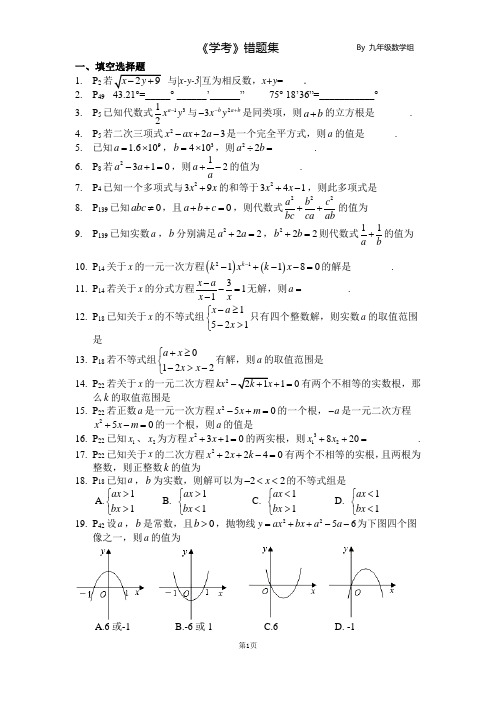 2015 中考数学 《学考新视野》学生错题集  难题