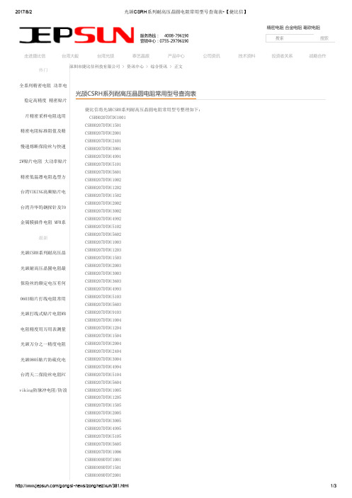 光颉CSRH系列耐高压晶圆电阻常用型号查询表