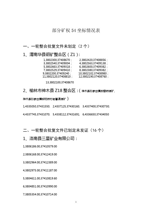 部分矿权54坐标情况表