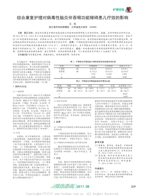 综合康复护理对病毒性脑炎伴吞咽功能障碍患儿疗效的影响