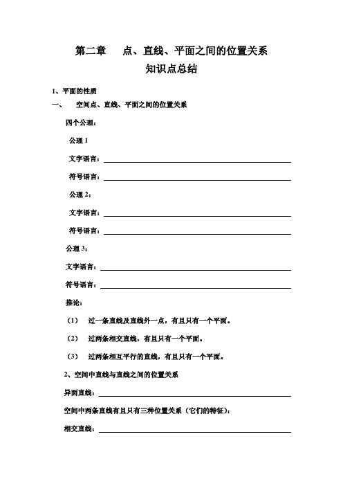 点直线平面之间的位置关系知识点归纳