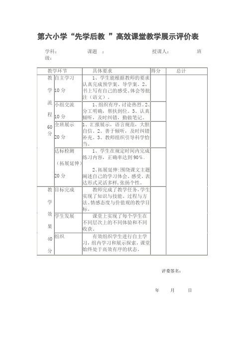 小学高效课堂教学评价表