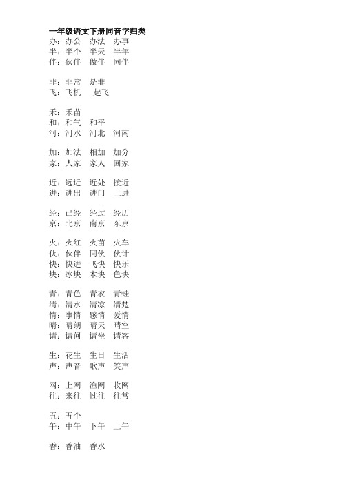 2020最新人教部编版一年级语文下册同音字归类