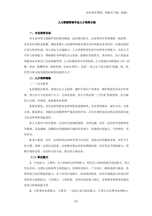 人力资源管理专业人才培养方案