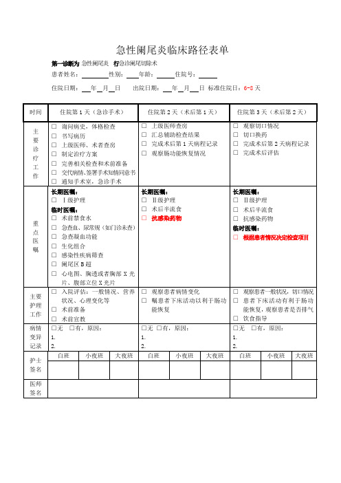 急性阑尾炎临床路径