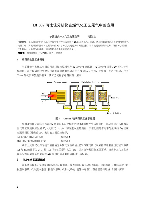 最新 TLG-837硫比值分析仪在煤气化工艺尾气中的应用