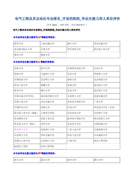 电气工程及自动化专业排名