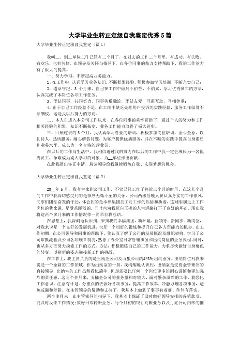 大学毕业生转正定级自我鉴定优秀5篇