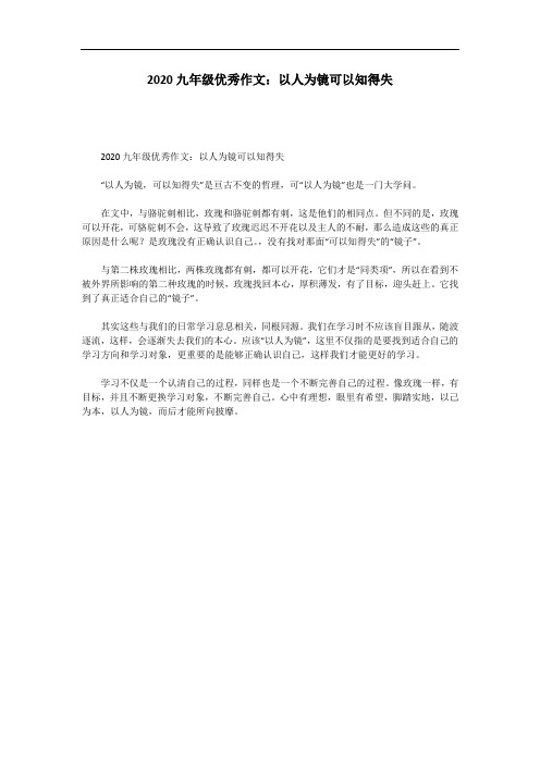2020九年级优秀作文:以人为镜可以知得失