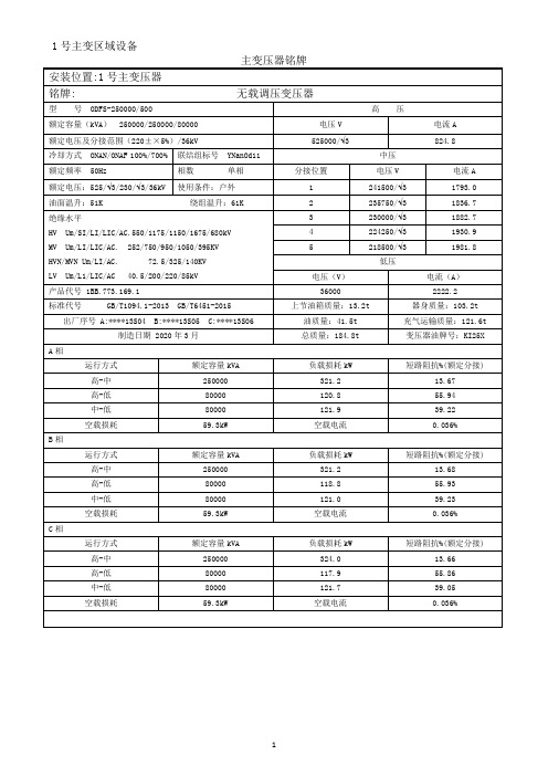 500kV变压器一次试验报告