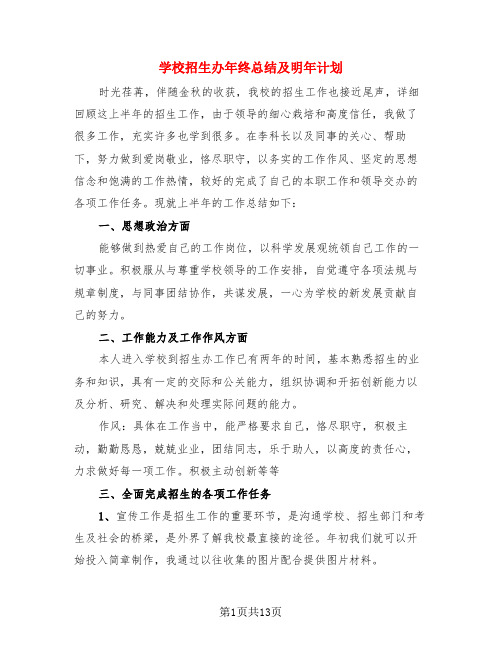 学校招生办年终总结及明年计划(3篇)