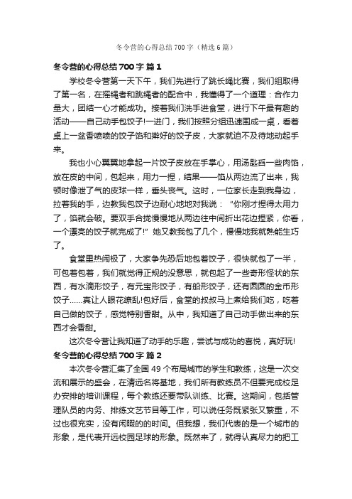 冬令营的心得总结700字（精选6篇）