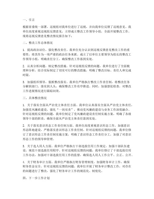 巡视反馈意见整改情况报告