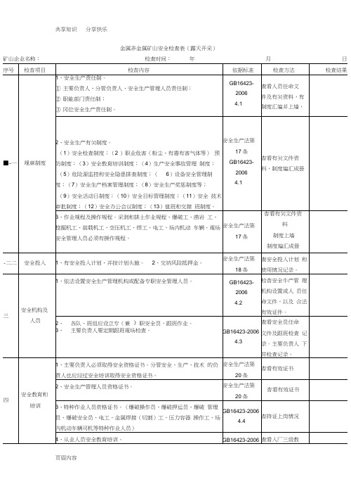 金属非金属矿山安全检查表(露天开采)