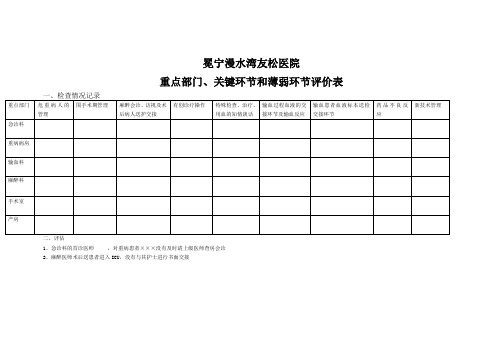 重点部门、关键环节和薄弱环节评价表