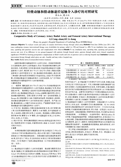 经桡动脉和股动脉途径冠脉介入诊疗的对照研究