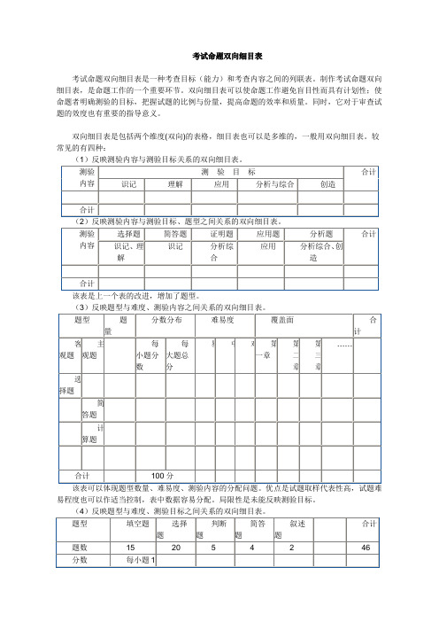 双向细目表