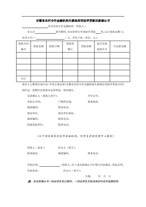 生源地信用助学贷款还款确认书