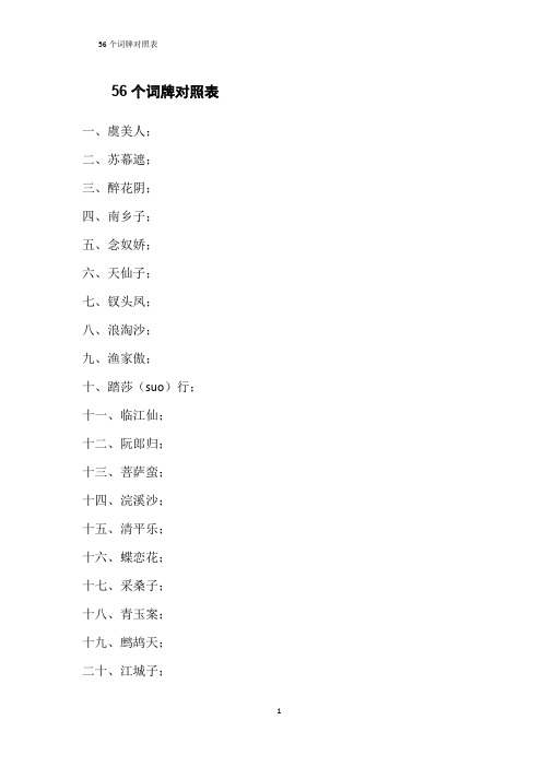 56个词牌对照表 -1