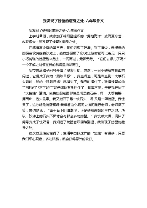 我发现了螃蟹的藏身之处-六年级作文