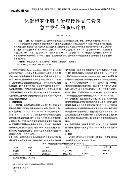 沐舒坦雾化吸入治疗慢性支气管炎急性发作的临床疗效