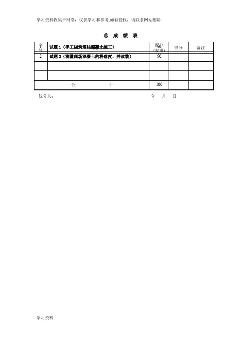 中级混凝土工实操试卷评分