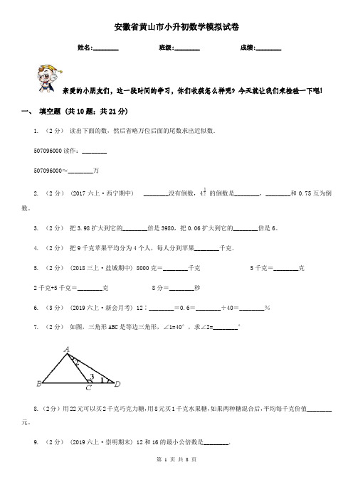 安徽省黄山市小升初数学模拟试卷
