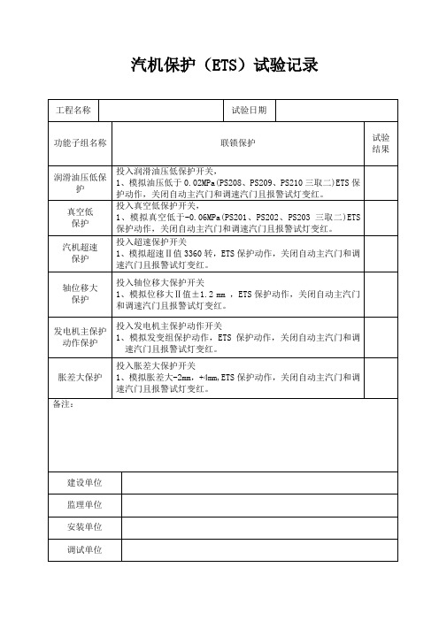 主机跳闸(ETS)试验记录