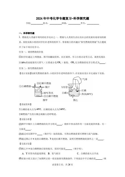 2024年中考化学专题复习----科学探究题