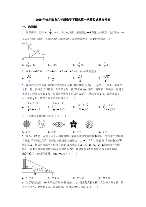 2019年哈尔滨市九年级数学下期末第一次模拟试卷含答案