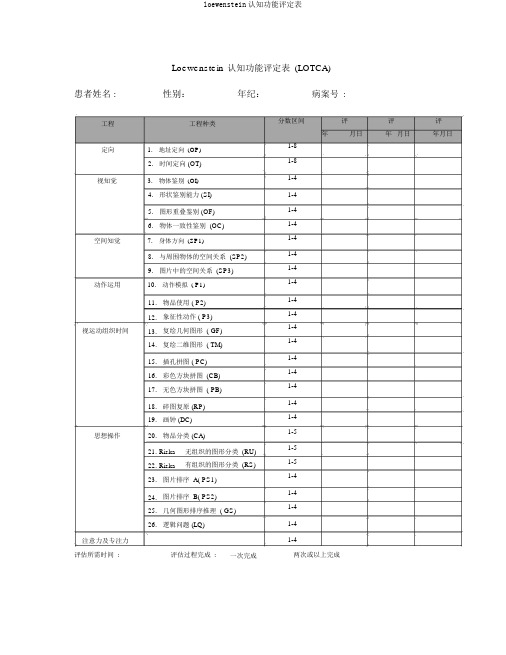 loewenstein认知功能评定表