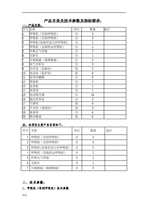 产品目录及技术参数及指标要求：课件.doc