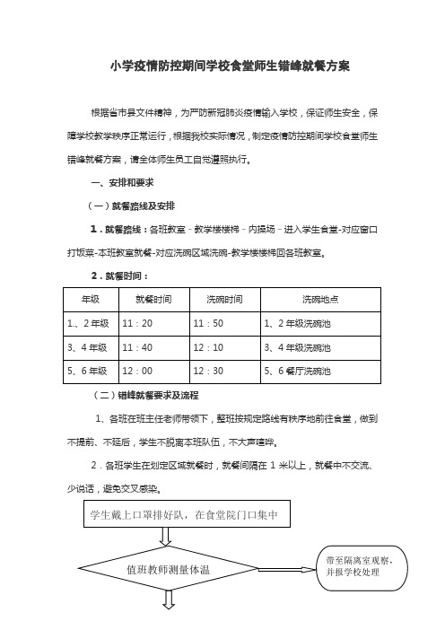 小学疫情防控期间学校食堂师生错峰就餐方案