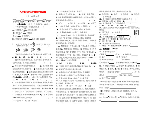 九年级化学上学期期中测试题人教版
