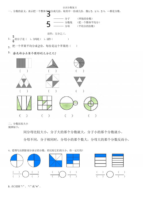 北师大版数学三年级下册：认识分数专题复习